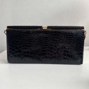Vintage Black Crocodile-Embossed Clutch